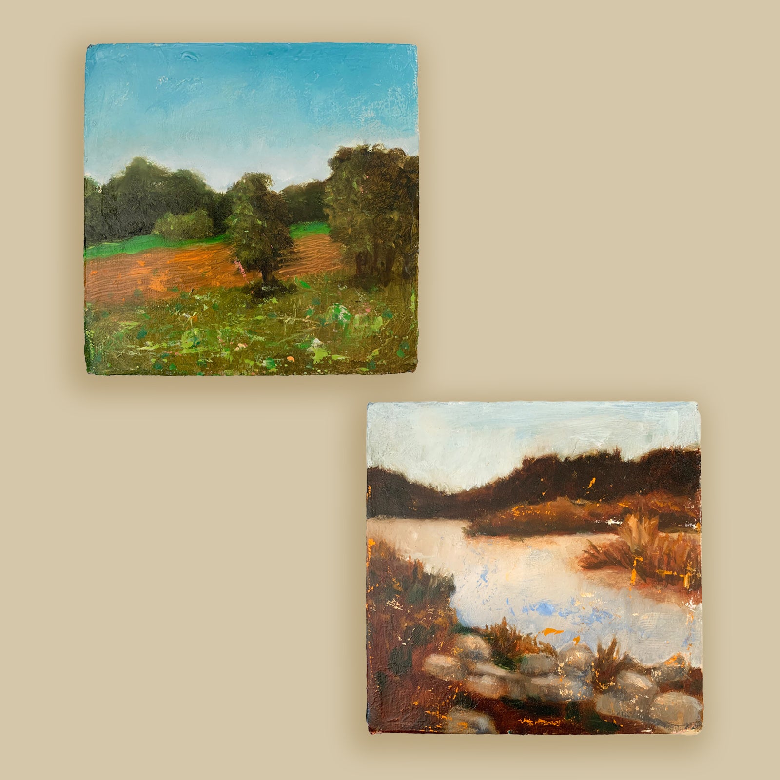 Eleanor Miller's mini landscape paintings.