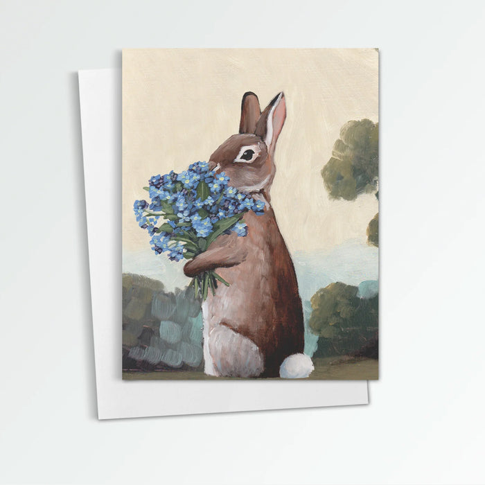 Rabbit with Forget Me Knot Flowers notecard from Kim Ferreira