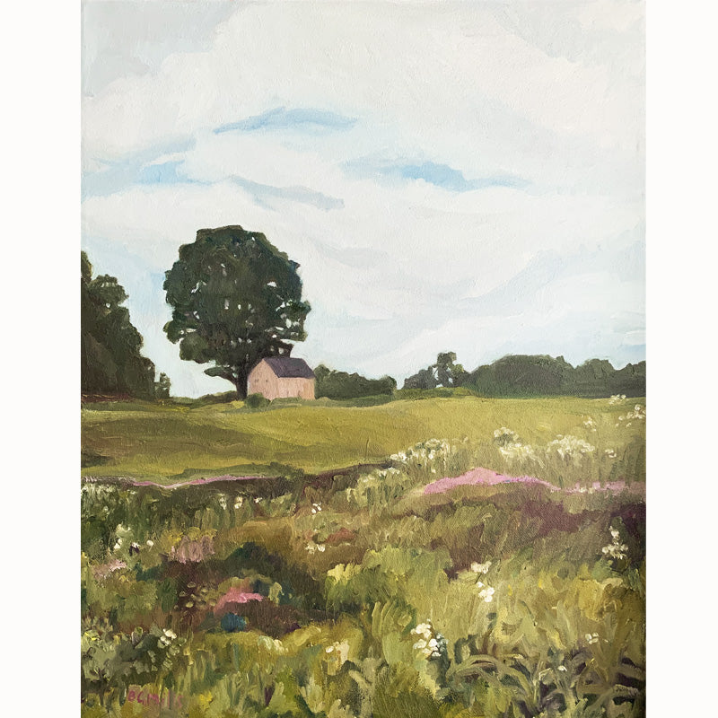 "Abundance" oil painting by Bridgette Guerzon Mills. A view from Longwood Gardens meadow in Pennsylvania. 