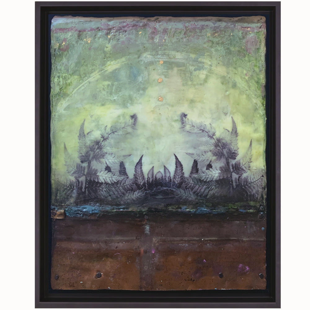 "In Lak'ech (You Are My Other Me)" mixed media art by Bridgette Guerzon Mills. Encaustic, paint, photography and metal.