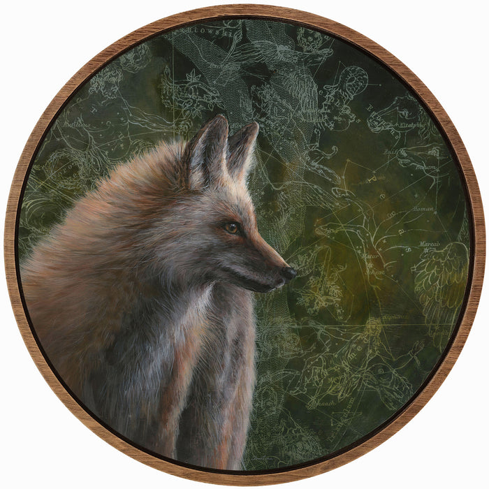 "Vulpecula" mixed media fox and constellation artwork by Christina Keith. 