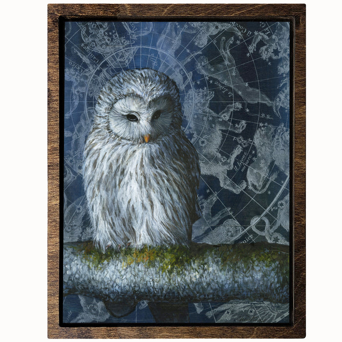 "Noctua" mixed media owl and night themed artwork by Christina Keith.