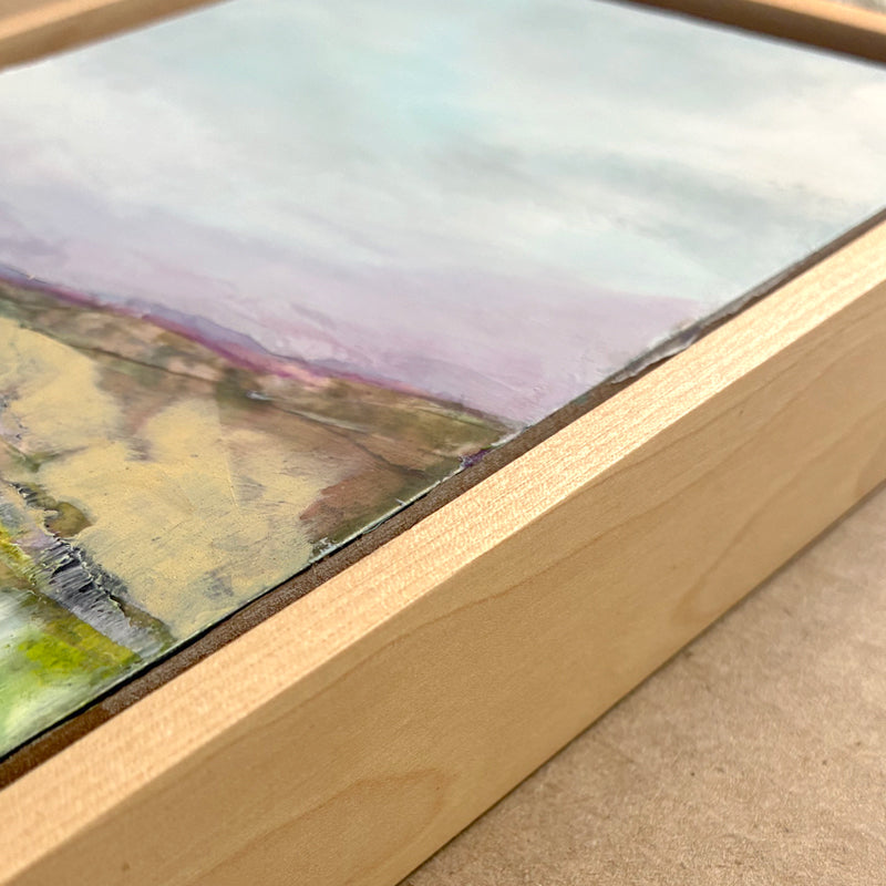 Small landscape painting with lavender sky by Elizabeth Davant. Detail shown.