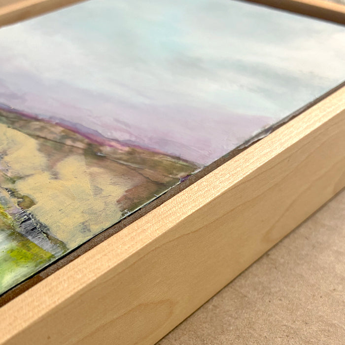 Small landscape painting with lavender sky by Elizabeth Davant. Detail shown.