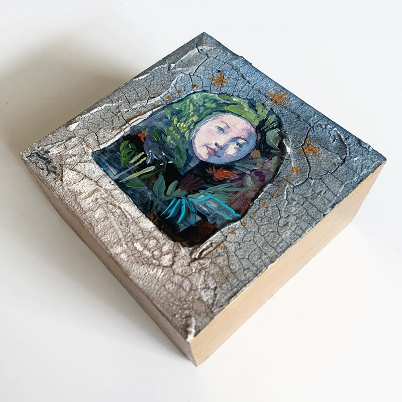 A Face in a Portal, small textured painting by artist Hannah Seng. View 2.