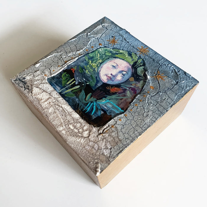 A Face in a Portal, small textured painting by artist Hannah Seng. View 2.