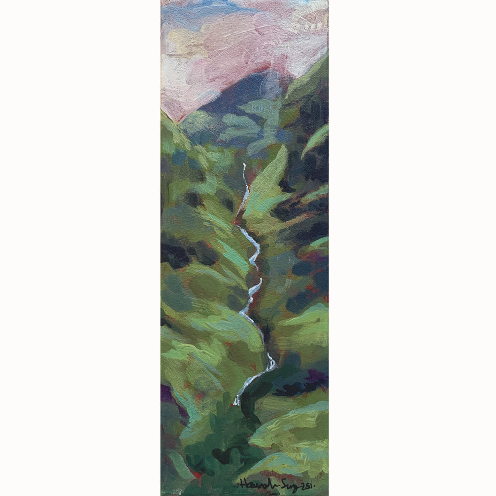 "Through the Scottish Highlands" by Hannah Seng, 12 x 4 x 1.5" acrylic on canvas landscape painting.