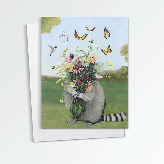 Raccoon with Wildflowers notecard from Kim Ferreira