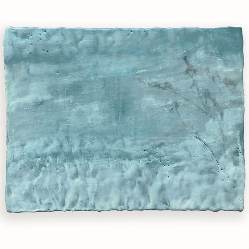 Mixed media encaustic painting by Liberty Hanson Wild in soft blues with botanical detail. 