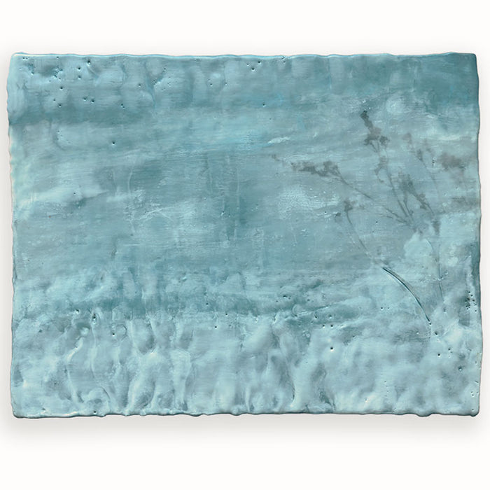 Mixed media encaustic painting by Liberty Hanson Wild in soft blues with botanical detail. 