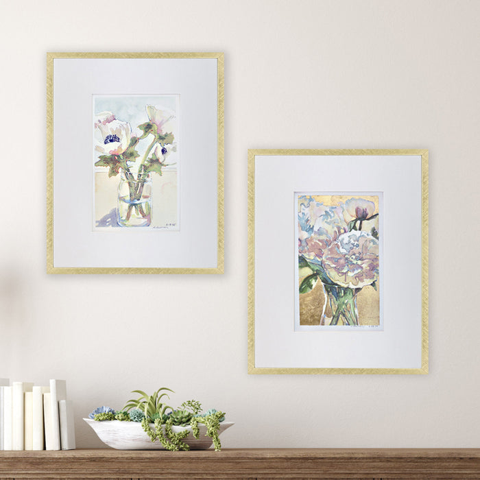 Peonies and Cosmos. Framed, watercolor flower paintings by Marianne Huebner. 