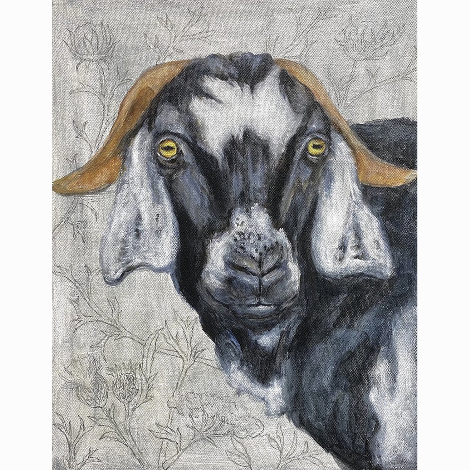 Eye of the Goat painting by Martha Worthy - a golden eyed, black and white goat