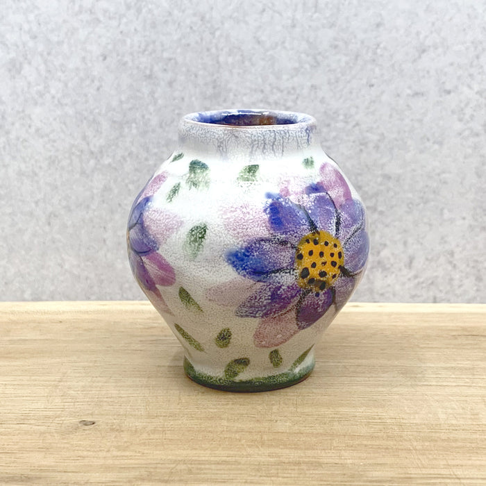 Handmade ceramic bud vase with flower decoration by Molly Lithgo. Made in NC.