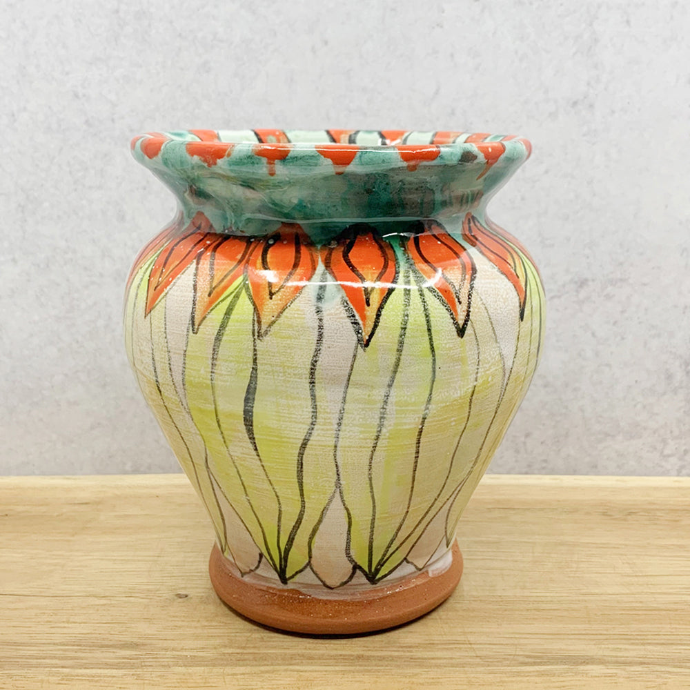 Handmade ceramic vase with colorful decoration by Molly Lithgo. Made in North Carolina.