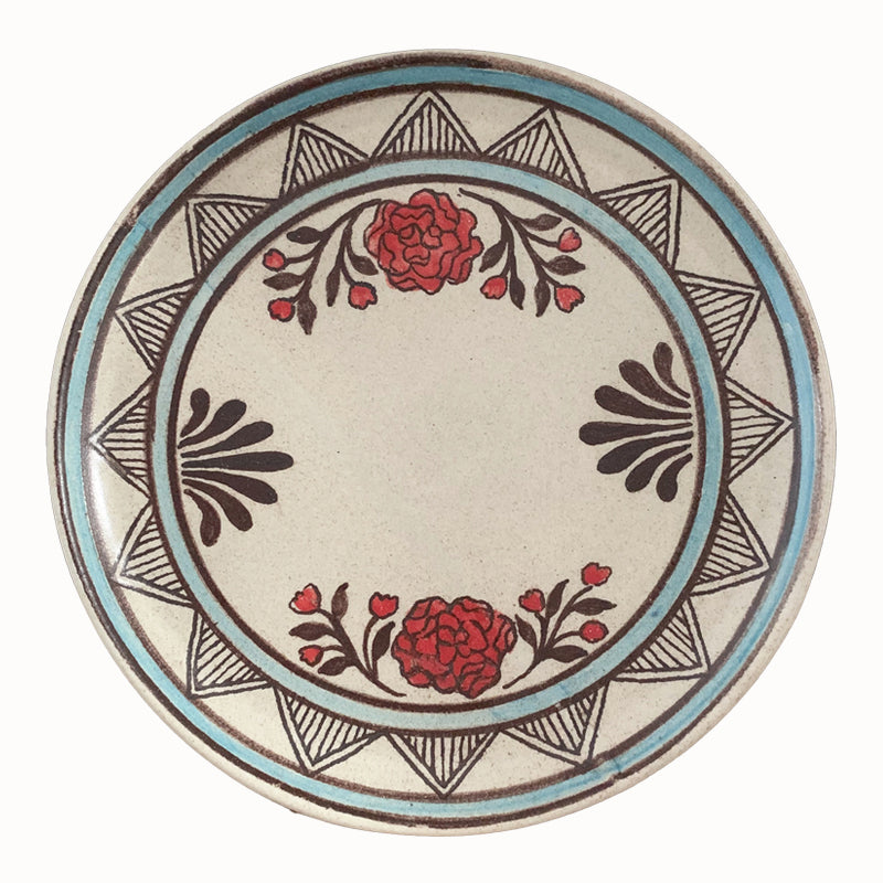Handmade pottery from Off Menu Pots. Dessert plate with red flowers.