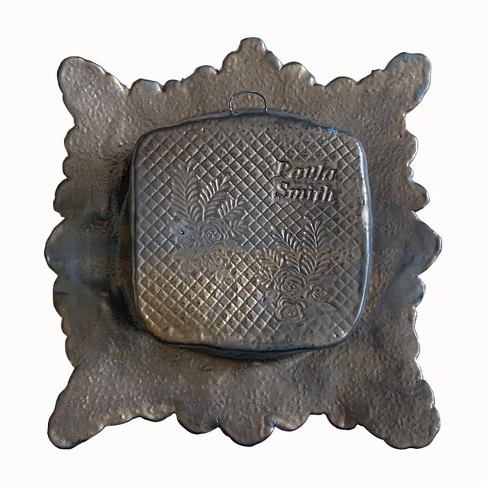 Frog 2 ceramic wall niche by Paula Smith. Decorative wall art featuring a frog and flowers. Back view.