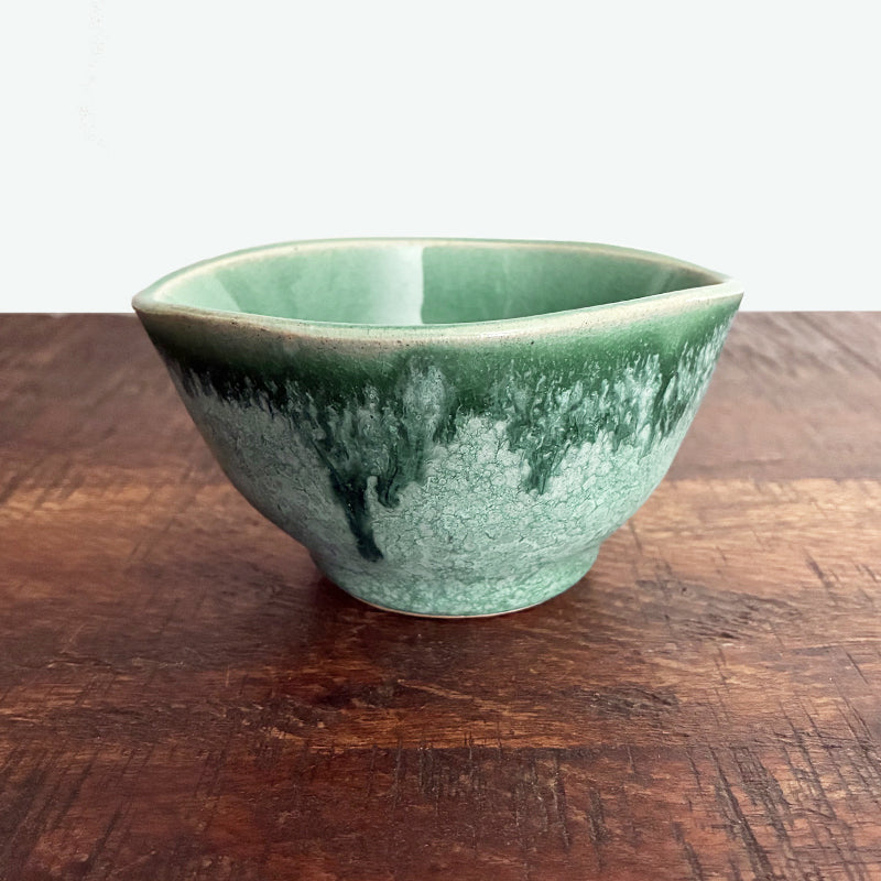 Small squared aqua green ceramic bowl, handmade by Paula Smith. 