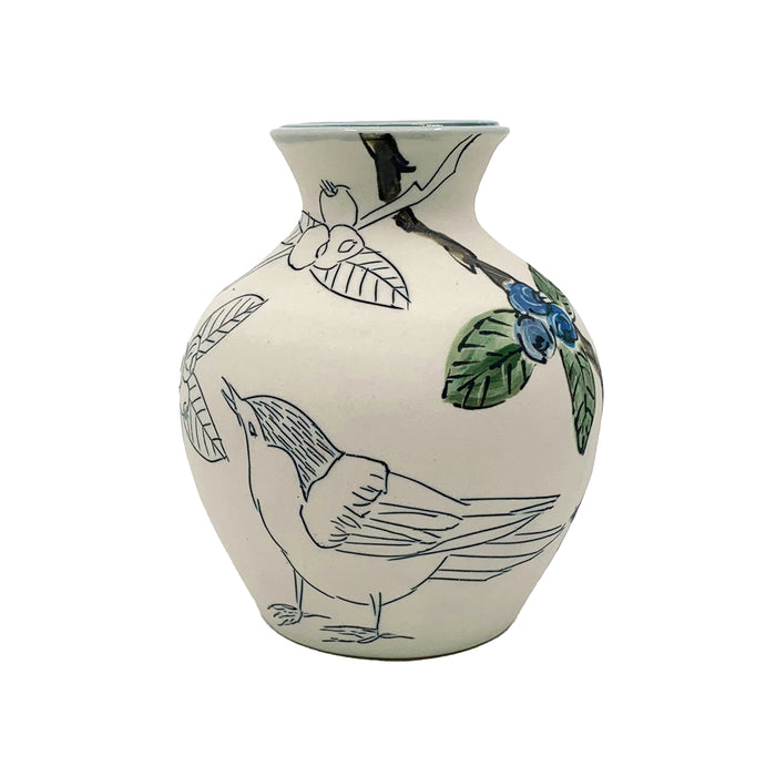 Nuthatch & Blueberries Vase