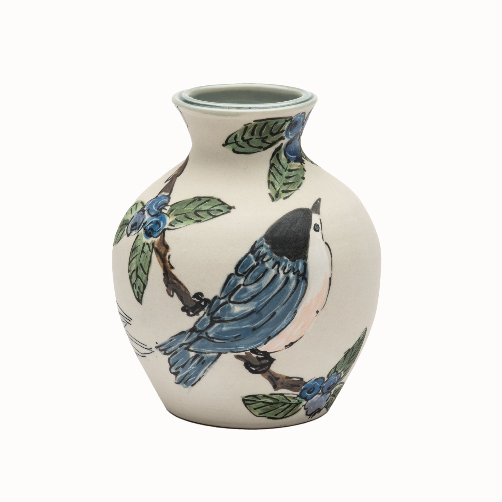 Nuthatch & Blueberries Vase