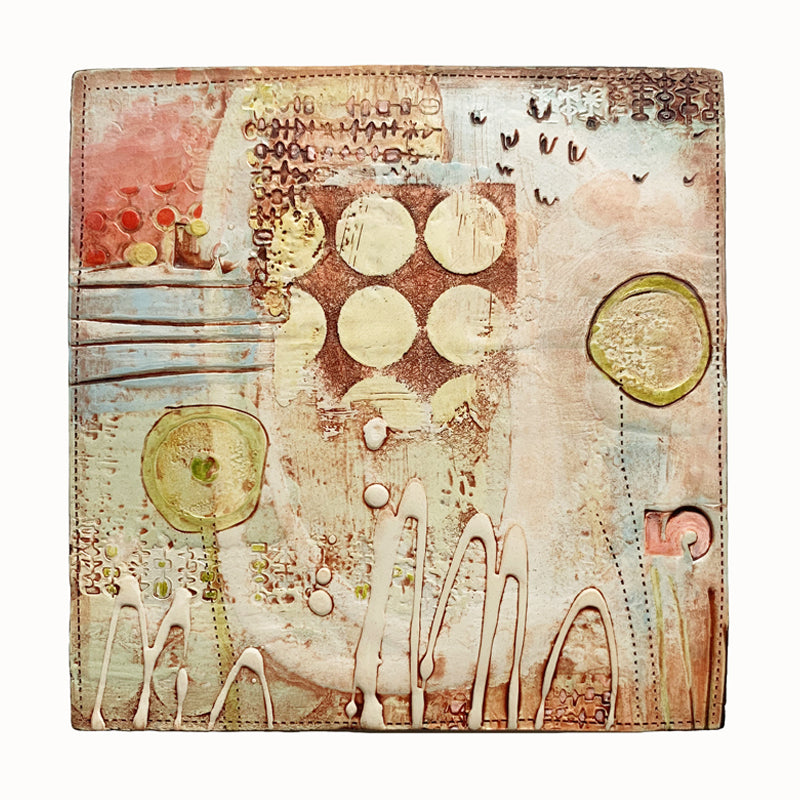 Ceramic tile wall art by artist Robin Ralston Freller. Decorative tile with textural detail.