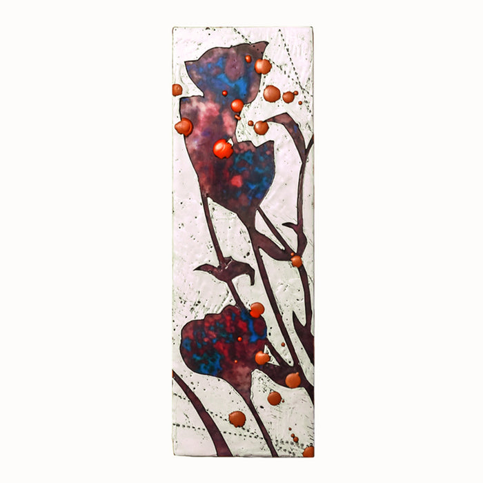 Luna Poppies mixed media flower painting by Sarah Treanor, with purple, blue and orange details.