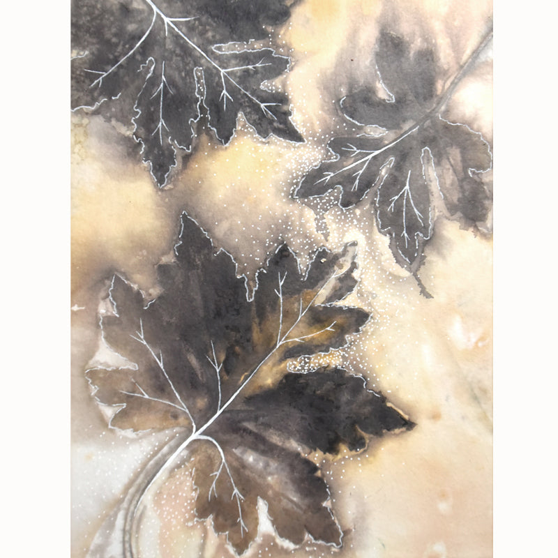 "Summer Song" 8 x 6" eco-printed Red Maple leaf artwork by artist Sarah Treanor. 