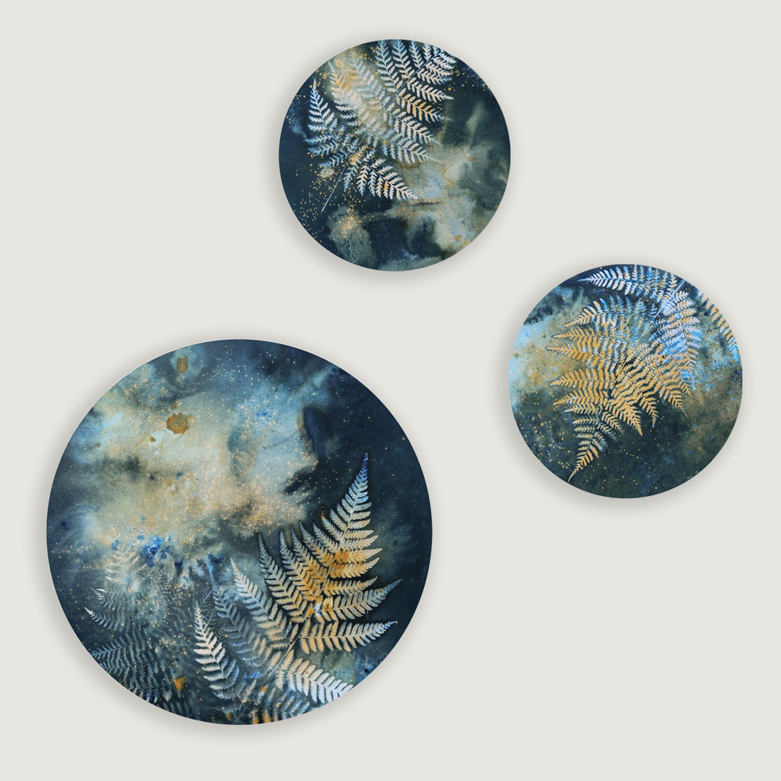 Fern and nigh sky inspired eco-printed cyanotype artwork by Sarah Treanor.