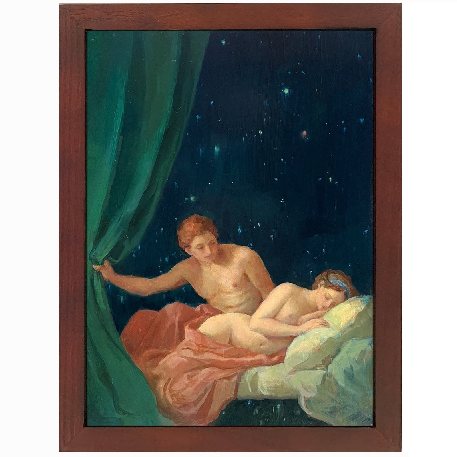 "Venus and Mars" oil painting by Wendy Rouse, created for a night themed exhibition and inspired by “Allegory of Peace, Mars and Venus”  painted by Louis Jean Francois Lagrenee in 1770.